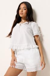 PixieGirl Petite Women's White Embroidered Trim Cotton Top | PixieGirl 1