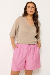 YOURS Plus Size Pink Crochet Drawstring Shorts | Yours Clothing 3