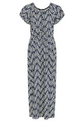 M&Co Navy Blue Leaf Print Tie Neck Cotton Maxi Dress | M&Co 5