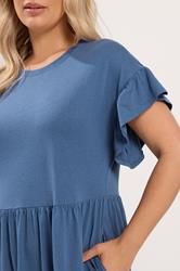 YOURS Plus Size Blue Frill Sleeve Cotton Maxi Dress | Yours Clothing 4