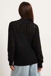 PixieGirl Petite Women's Black Crochet Bomber Cardigan | PixieGirl 2