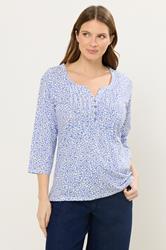 M&Co Blue Floral Cotton Henley Top | M&Co 3