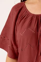 YOURS Plus Size Red Broderie Anglaise Scallop Blouse | Yours Clothing 4
