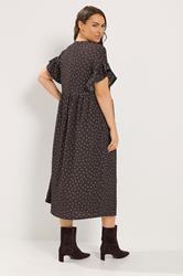 YOURS Plus Size Chocolate Brown Polka Dot Frill Sleeve Midi Dress | Yours Clothing 2
