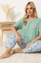 YOURS Plus Size Green Flamingo Pyjama Set | Yours Clothing 3