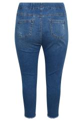 YOURS Curve Mid Blue Distressed Cat Scratch Stretch Cropped
