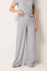 LTS Tall Women's Light Grey Textured Elasticated Wide Leg Trousers | Long Tall Sally 1