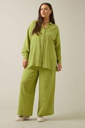 EVANS Plus Size Set Chartreuse Green Linen Shirt & Trouser | Evans 3
