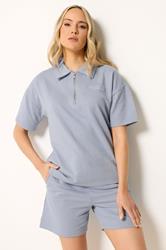 LTS Tall Women's Blue Quarter Zip Short Sleeve Cotton Sweatshirt | Long Tall Sally 3