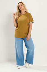 YOURS Plus Size Yellow Metallic Crochet Trim T-Shirt | Yours Clothing  2