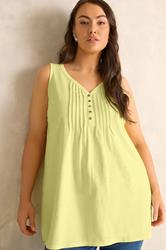 EVANS Plus Size Yellow Sleeveless Henley Top | Evans 3