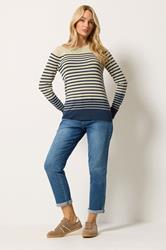 M&Co Navy Blue and Natural Brown Stripe Jumper | M&Co 1