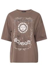 YOURS camiseta boxy marrón chocolate «The Sun»