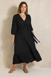 EVANS Plus Size Black Crinkle Wrap Midi Dress | Evans 3