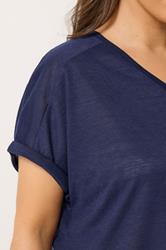 YOURS Plus Size Navy Blue Linen Look T-Shirt | Yours Clothing 4