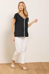 M&Co Black Contrast Trim Cotton Short Sleeve T-Shirt | M&Co 1
