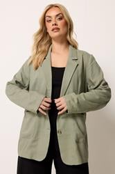 YOURS Plus Size Khaki Green Relaxed Linen Blazer | Yours Clothing 3