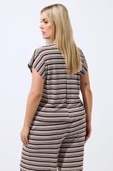 LIMITED COLLECTION Plus Size Brown Stripped Ribbed T-Shirt | Yours Clothing 2