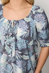 YOURS Plus Size Blue Palm Leaf Tie Neck Blouse  | Yours Clothing 5