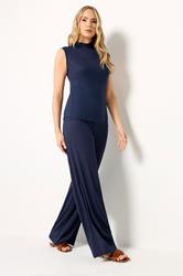 LTS Tall Women's Navy Blue Ribbed Tie Back Top | Long Tall Sally 1
