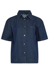 LTS Tall Women's Indigo Blue Denim Short Sleeve Cotton Shirt | Long Tall Sally 7