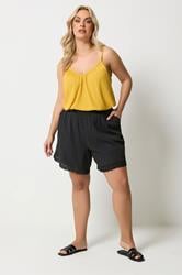 YOURS Plus Size Black Crochet Shirred Shorts | Yours Clothing 1