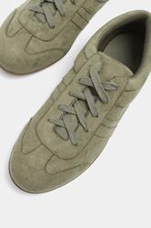 Sage Green Faux Seude Low Retro Stripe Trainers In Extra Wide EEE Fit | Yours Clothing 4