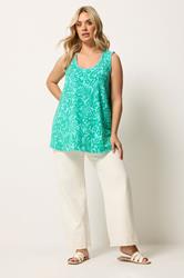 YOURS Plus Size Green Contrast Stitch Vest Top | Yours Clothing 1