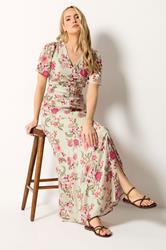 LTS Tall Women's Natural Brown Floral Satin Maxi Dress | Long Tall Sally 1