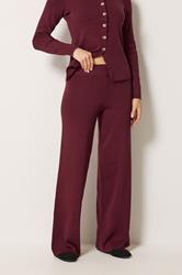 LTS Tall Women's Burgundy Red Wide Leg Knitted Trousers | Long Tall Sally 1