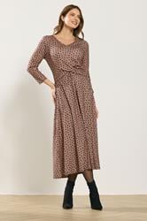 M&Co Mocha Brown Spot Twist Front Dress | M&Co 1