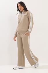 PixieGirl Petite Women's Natural Brown Stripe Quarter Zip Sweatshirt | PixieGirl 1