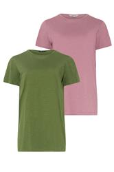 LTS Tall 2 PACK Women's Olive Green & Pink Marl Cotton T-Shirt | Long Tall Sally 7