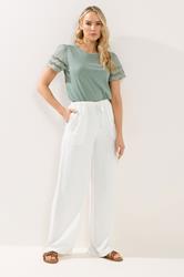 LTS Tall Women's White Wide Leg Linen Trousers | Long Tall Sally 3
