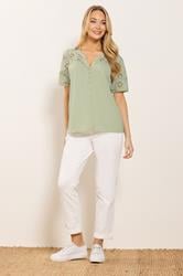 M&Co Sage Green Broderie Cotton T-Shirt | M&Co 1