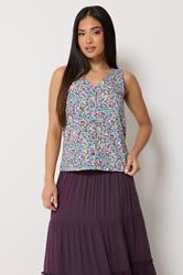 M&Co Petite Pink Floral Print Cotton Button Vest Top | M&Co 1