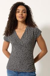 M&Co Black And White Polka Dot Grown-On Sleeve Wrap Top | M&Co 3