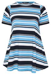 Yours Curve Blue Ribbed Stripe Swing T-Shirt