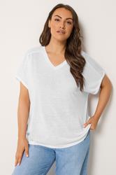 YOURS Plus Size White Linen Look T-Shirt | Yours Clothing 3