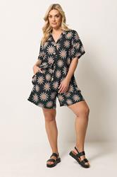 YOURS Plus Size Black Sun Print Shorts | Yours Clothing 1