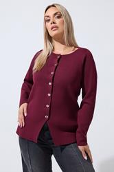 LIMITED COLLECTION Plus Size Cobalt Burgundy Red Compacted Knit Cardigan | Yours Clothing 1