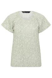 M&Co Petite Sage Green Floral Cotton Scoop Neck Top