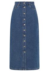LTS Tall Women's Mid Blue Button Denim Maxi Skirt | Long Tall Sally 6