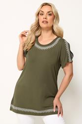 YOURS Plus Size Green Embroidered T-Shirt | Yours Clothing 3
