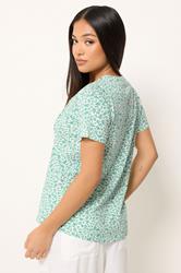 M&Co Petite White & Green Leaf Print Cotton Henley Top | M&Co 2