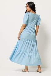 PixieGirl Petite Women's Light Blue Polka Dot Tiered Maxi Dress | PixieGirl 2