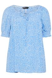 YOURS blusa azul con florecillas con cuello con lazo