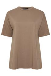 YOURS Curve Brown Side Split Relaxed Longline T-Shirt
