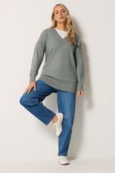 LTS Tall Women's Grey V-Neck Knitted Jumper | Long Tall Sally 1