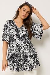YOURS Plus Size Black & White Floral Pleated Swing Top | Yours Clothing 3